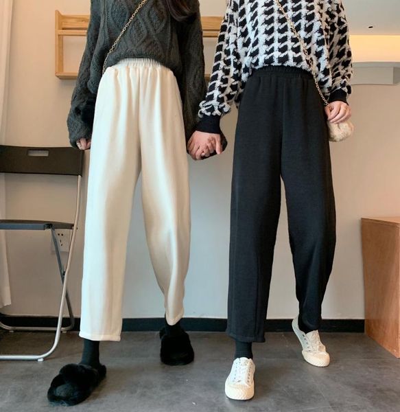 korean style straight casual knitted harem pants high waist baggy women streetwear boyfriend female plus size trousers women's & capris, Black;white 
korean style straight casual knitted harem pants high waist baggy women streetwear boyfriend female plus size trousers women's & capris, Black;white