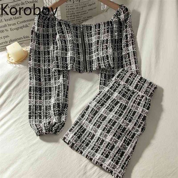 korobov vingtage elegant ol women 2 pieces sets sweet plaid blouses and high waist a-line skirts female suits 210430, White
korobov vingtage elegant ol women 2 pieces sets sweet plaid blouses and high waist a-line skirts female suits 210430, White