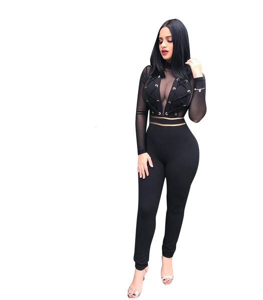 black lace up design women ny nightclub see through long sleeves zipper back test party jumpsuits, Black;white
black lace up design women ny nightclub see through long sleeves zipper back test party jumpsuits, Black;white