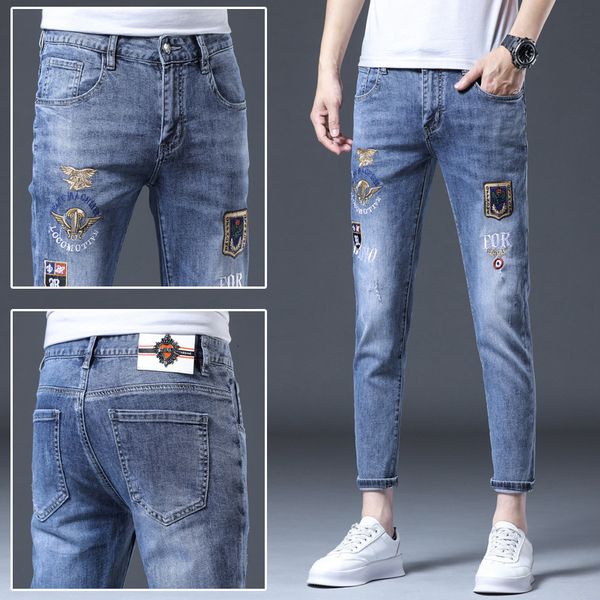 jeans 2021 embroidered frayed capris slim fit elastic pierced men's leggings casual split middle waist damaged washed, Blue
jeans 2021 embroidered frayed capris slim fit elastic pierced men's leggings casual split middle waist damaged washed, Blue