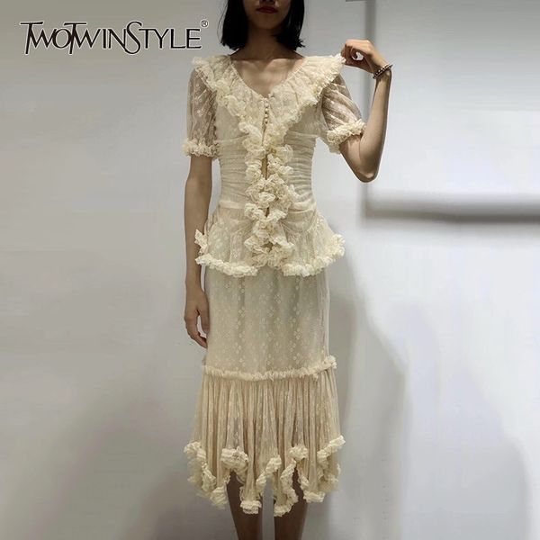 twotwinstyle elegant two piece set for women v neck short sleeve a line skirt vintage sets female fashion clothing summer 210517, White
twotwinstyle elegant two piece set for women v neck short sleeve a line skirt vintage sets female fashion clothing summer 210517, White