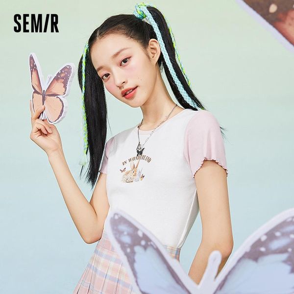 women's t-shirt semir short sleeve t-shirts women o neck bm wind contrast stitching 2021 summer slim high elastic cute t shirt, White
women's t-shirt semir short sleeve t-shirts women o neck bm wind contrast stitching 2021 summer slim high elastic cute t shirt, White