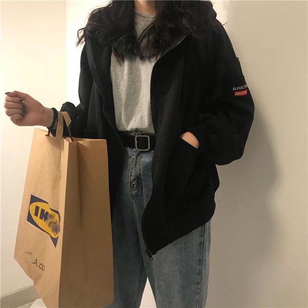 women's hoodies & sweatshirts black hoodie female autumn winter bf boyfriend style versatile casual loose design plush coat
women's hoodies & sweatshirts black hoodie female autumn winter bf boyfriend style versatile casual loose design plush coat
