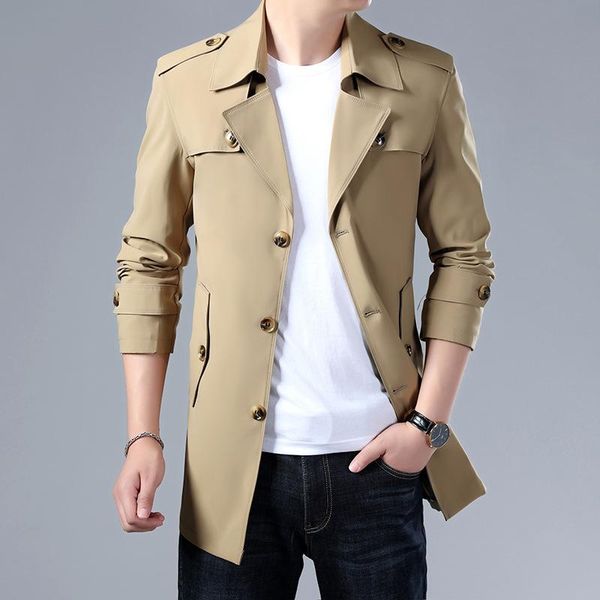 men's trench coats spring and autumn windbreaker business quality mid-length jacket, Tan;black
men's trench coats spring and autumn windbreaker business quality mid-length jacket, Tan;black
