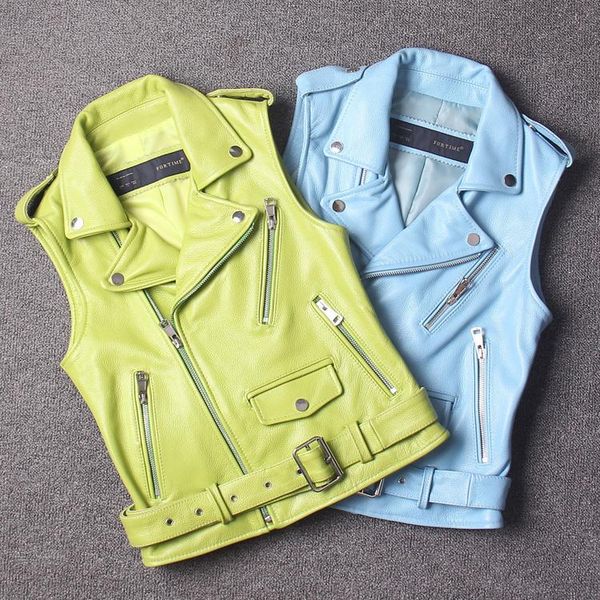 women's leather & faux 2022 fashion genuine jacket sleeveless motorcycle vest women with belt green blue lady, Black
women's leather & faux 2022 fashion genuine jacket sleeveless motorcycle vest women with belt green blue lady, Black