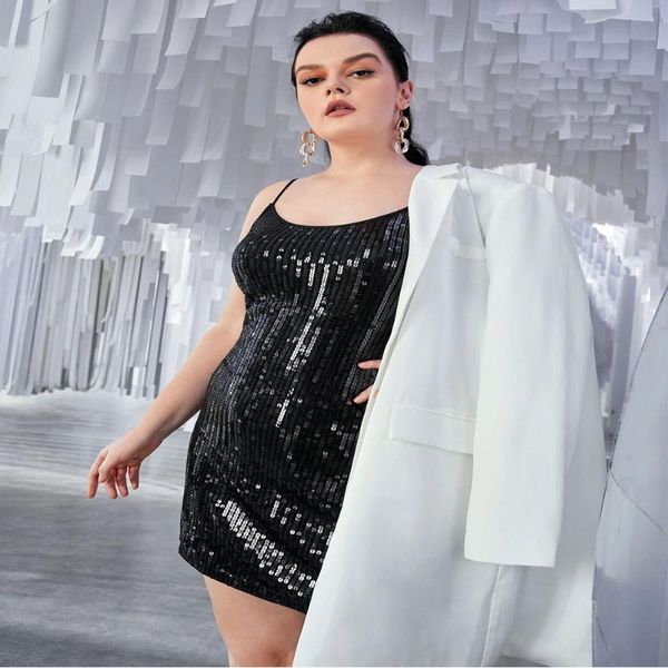 plus size dresses black sequins mini dress sling skirt women's clothing party banquet special occasion wear fashion outfit
plus size dresses black sequins mini dress sling skirt women's clothing party banquet special occasion wear fashion outfit