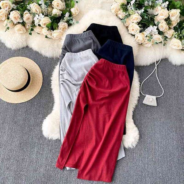 vintage solid black red gray split knit skirt women elegant high waist slim faldas female casual draped saia spring autumn
vintage solid black red gray split knit skirt women elegant high waist slim faldas female casual draped saia spring autumn