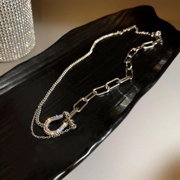 chains lovelink vintage zircon lock pendant short necklaces for women metal double layer chain jewelry charms necklace, Silver
chains lovelink vintage zircon lock pendant short necklaces for women metal double layer chain jewelry charms necklace, Silver