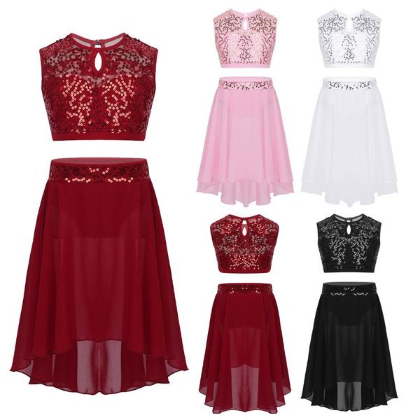 elegant girls lyrical dance costume sleeveless sequined crop + chiffon skirts gymnastics outfits for kids 2pcs children sets clothing, White
elegant girls lyrical dance costume sleeveless sequined crop + chiffon skirts gymnastics outfits for kids 2pcs children sets clothing, White