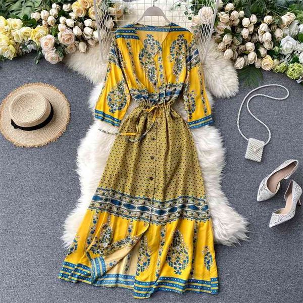 women's summer dress ethnic style v-neck print drawstring temperament retro short-sleeved long es ll059 210506, Black;gray
women's summer dress ethnic style v-neck print drawstring temperament retro short-sleeved long es ll059 210506, Black;gray