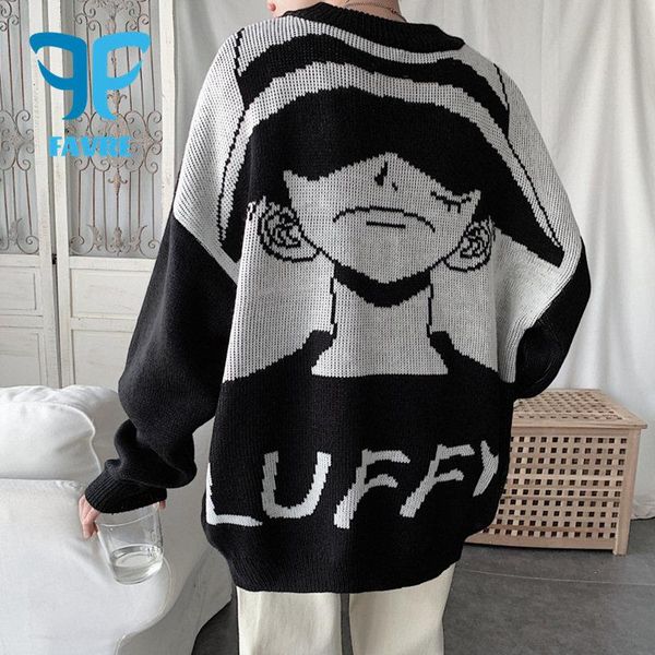 men's sweaters favre cartoon anime jacquard knitted men autumn winter round neck pullover women long sleeve loose bf harajuku jumpers, White;black
men's sweaters favre cartoon anime jacquard knitted men autumn winter round neck pullover women long sleeve loose bf harajuku jumpers, White;black