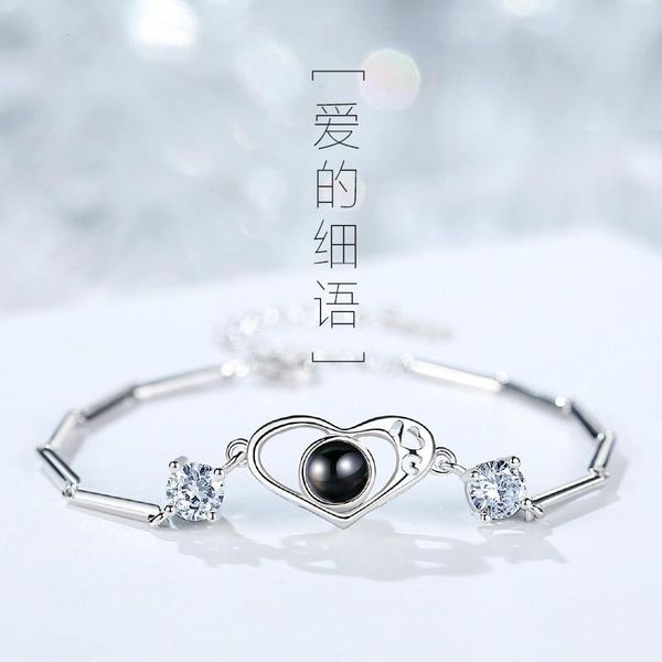 fashion s925 sterling silver heart bracelet women trendy korean style 100 languages i love you projection link, chain, Black
fashion s925 sterling silver heart bracelet women trendy korean style 100 languages i love you projection link, chain, Black
