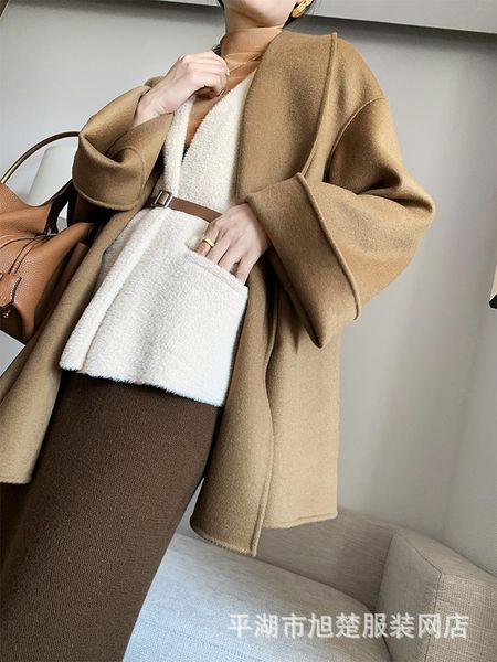 women's wool & blends hepburn style high end 100 australian double-sided coat lace lapel woolen windbreaker belt, Black
women's wool & blends hepburn style high end 100 australian double-sided coat lace lapel woolen windbreaker belt, Black