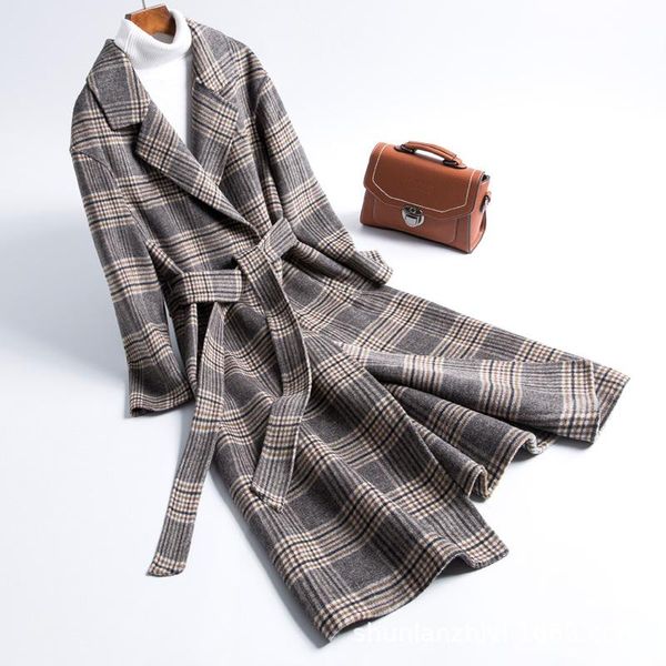 women's wool & blends 2021 autumn and winter woolen coat female long section plaid double-sided lady, Black
women's wool & blends 2021 autumn and winter woolen coat female long section plaid double-sided lady, Black