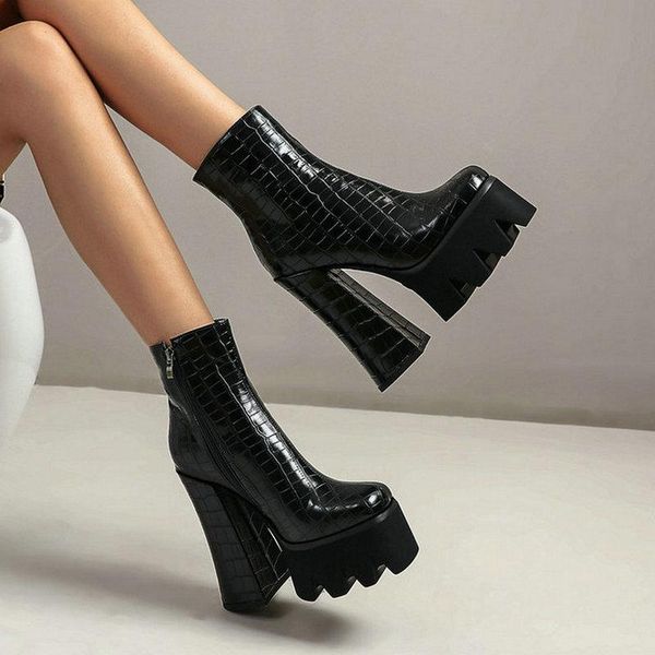 boots fashion platform super square high heel 15cm women ankle pu leather zipper motorcycle big size 34-43, Black
boots fashion platform super square high heel 15cm women ankle pu leather zipper motorcycle big size 34-43, Black