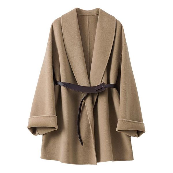 women's wool & blends women winter vintage loose short cardigan coat jacket leather waistbelt scarf collar woolen overcoat full sleeve, Black
women's wool & blends women winter vintage loose short cardigan coat jacket leather waistbelt scarf collar woolen overcoat full sleeve, Black