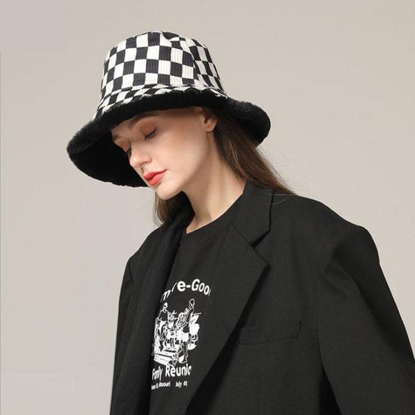 wide brim hats warm women bucket hat winter black and white grid artificial fur thick plush female cap wool fleece fisherman caps, Blue;gray
wide brim hats warm women bucket hat winter black and white grid artificial fur thick plush female cap wool fleece fisherman caps, Blue;gray