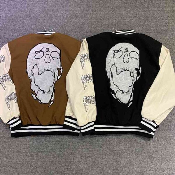 men's jackets revenge varsity baseball jacket of men's women xxxtentacion skull embroidered leather sleeve seams, Black;brown
men's jackets revenge varsity baseball jacket of men's women xxxtentacion skull embroidered leather sleeve seams, Black;brown
