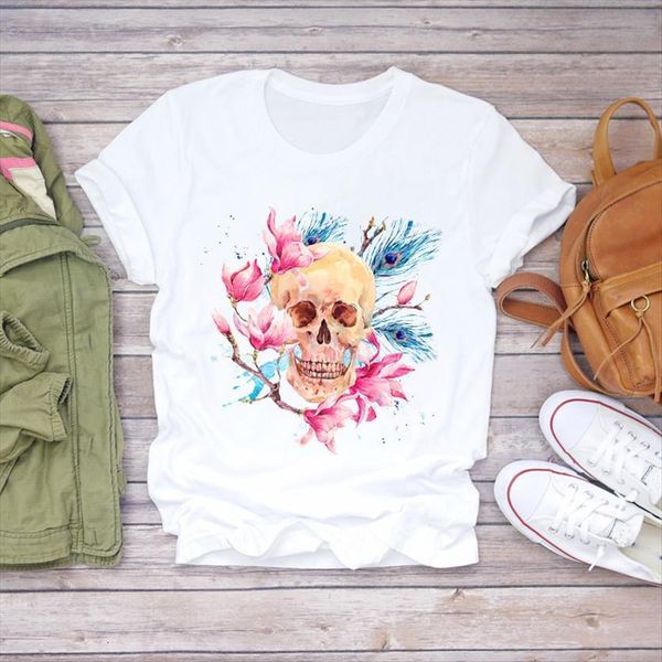 skull 90s casual scary womens watercolor halloween print graphic ladies female tee, White
skull 90s casual scary womens watercolor halloween print graphic ladies female tee, White