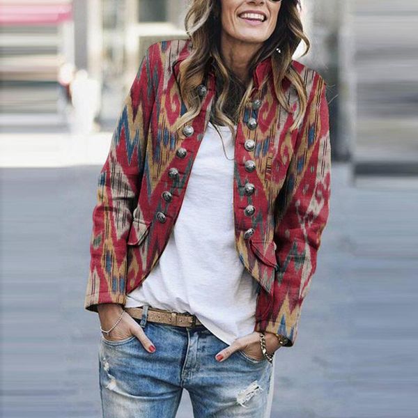 women's jackets vintage printed slim women elegant 2021 autumn long sleeve outerwear female casual turn-down collar double breasted coa, Black;brown
women's jackets vintage printed slim women elegant 2021 autumn long sleeve outerwear female casual turn-down collar double breasted coa, Black;brown