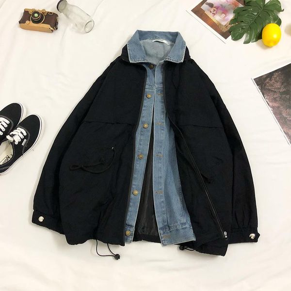 autumn spring loose jacket women long sleeve black coat fake two piece baseball uniform turn down collar abrigos jackets ef50wj women's, Black;brown
autumn spring loose jacket women long sleeve black coat fake two piece baseball uniform turn down collar abrigos jackets ef50wj women's, Black;brown