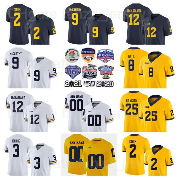 ncaa college football michigan wolverines jersey 12 cade mcnamara 9 jj mccarthy 2 blake corum 3 aj henning 25 hassan haskins 8 ronnie bell u, Black 
ncaa college football michigan wolverines jersey 12 cade mcnamara 9 jj mccarthy 2 blake corum 3 aj henning 25 hassan haskins 8 ronnie bell u, Black