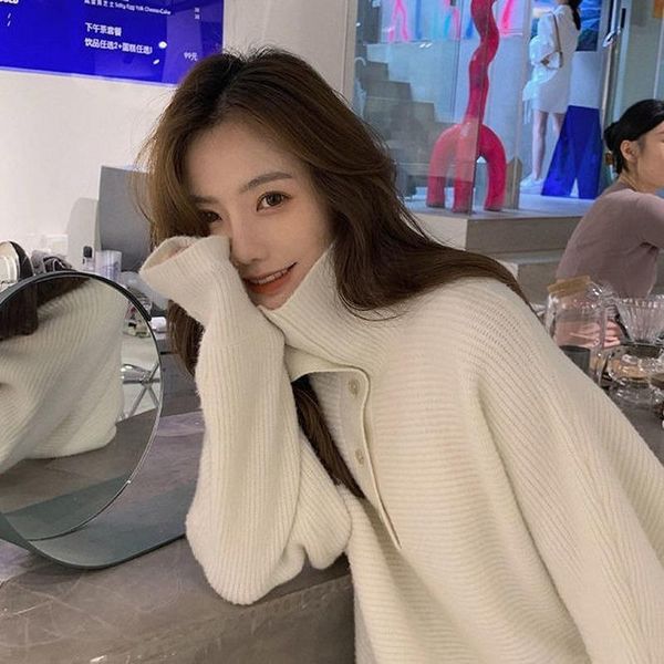 women's sweaters 2021 chic autumn winter women knitted turtleneck button thick sweater female long sleeve casual warm soft jumper pullo, White;black
women's sweaters 2021 chic autumn winter women knitted turtleneck button thick sweater female long sleeve casual warm soft jumper pullo, White;black