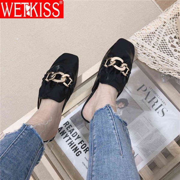 wetkiss women slippers metal chain decor flats shoes square toe mules flat heel outdoor casual skid proof shoes 210630, Black
wetkiss women slippers metal chain decor flats shoes square toe mules flat heel outdoor casual skid proof shoes 210630, Black