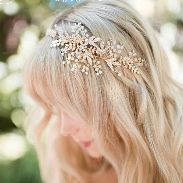 hair clips & barrettes pearls rhinestone beads headband bridal tiara accessories hairband wedding jewelry headpiece women tiaras, Golden;silver
