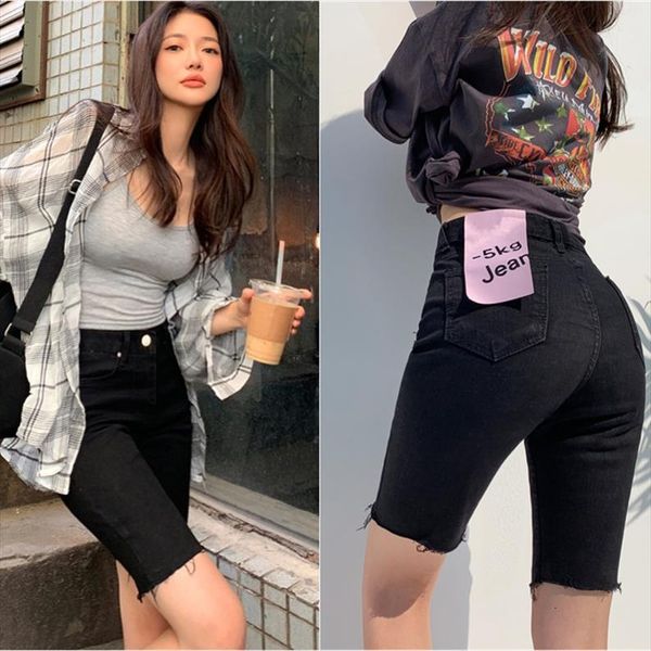 jeans summer black women capri high waist slim thin five point shorts short pants for, Black;white
jeans summer black women capri high waist slim thin five point shorts short pants for, Black;white