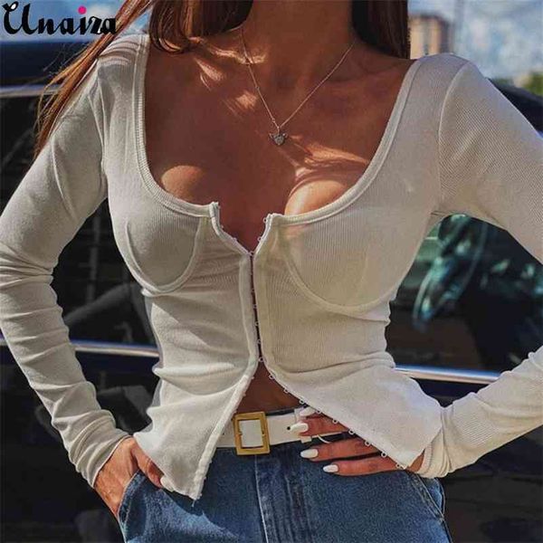 unaiza autumn women's t-shirt cardigan ribbed slim long-sleeved women fashion front hasp design 210522, White
unaiza autumn women's t-shirt cardigan ribbed slim long-sleeved women fashion front hasp design 210522, White