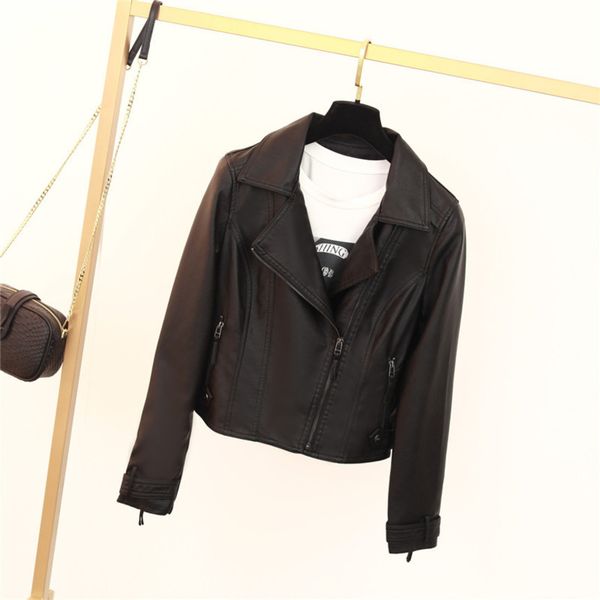 2020 spring new women's short lapel slim motorcycle long sve leather et, Black;brown
2020 spring new women's short lapel slim motorcycle long sve leather et, Black;brown