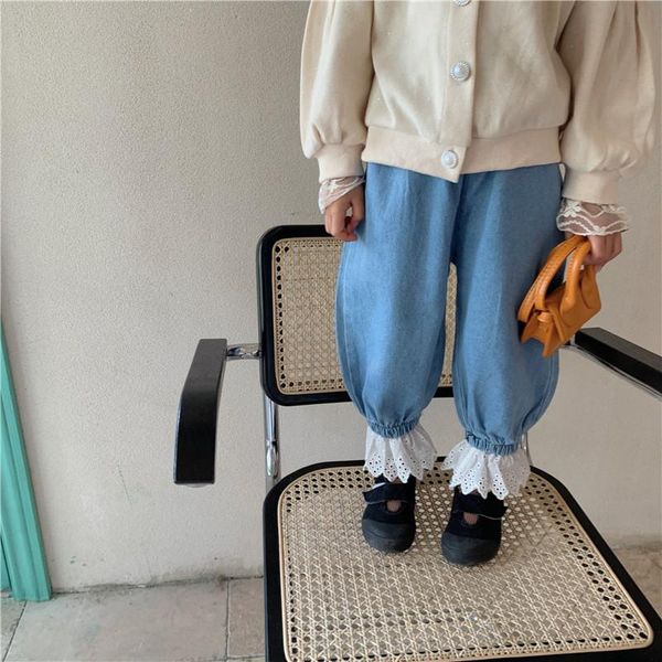 spring autumn girls pure cotton trousers fashion bottom patchwork lace loose casual jeans for little girl, Blue
spring autumn girls pure cotton trousers fashion bottom patchwork lace loose casual jeans for little girl, Blue