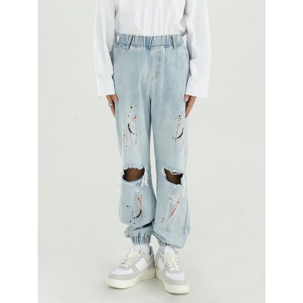 | 2021 autumn product hole korean version ink splashing elastic waist skinny jeans men's wear, Blue
| 2021 autumn product hole korean version ink splashing elastic waist skinny jeans men's wear, Blue