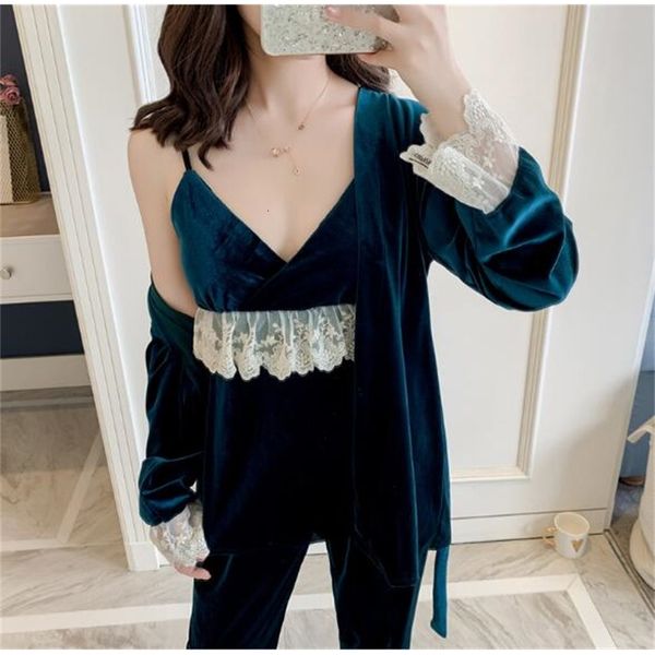 women's sleepwear fdfklak autumn winter women pajamas set gold velvet lace sleepwear women's pijamas home wear clothes 3 pieces py, Black;red
women's sleepwear fdfklak autumn winter women pajamas set gold velvet lace sleepwear women's pijamas home wear clothes 3 pieces py, Black;red