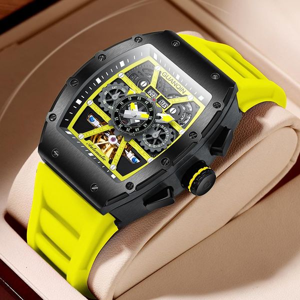 wristwatches guanqin luxury tonneau design steampunk skeleton mechanical watch yellow rubber strap waterproof 50 mens automamatic watches, Slivery;brown
wristwatches guanqin luxury tonneau design steampunk skeleton mechanical watch yellow rubber strap waterproof 50 mens automamatic watches, Slivery;brown