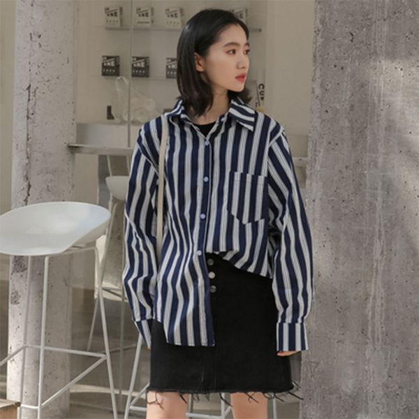autumn korea women's fashions long sleeve loose shirts all combined casual turn-down striped collar femme m56, White
autumn korea women's fashions long sleeve loose shirts all combined casual turn-down striped collar femme m56, White