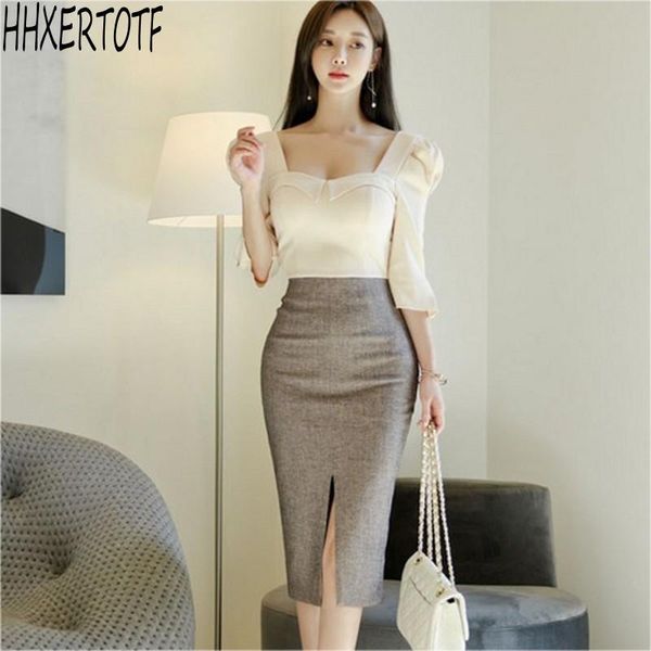spring autumn elegant women patchwork slim split pencil dress bodycon dresses high waist vestidos casual, Black;gray
spring autumn elegant women patchwork slim split pencil dress bodycon dresses high waist vestidos casual, Black;gray