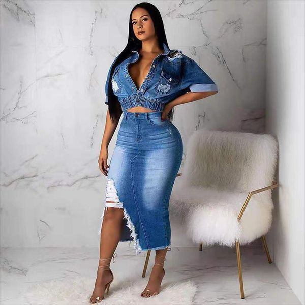 african summer sets casual women dress slim jeans short tassel skirt denim 2 piece set matching, White
african summer sets casual women dress slim jeans short tassel skirt denim 2 piece set matching, White