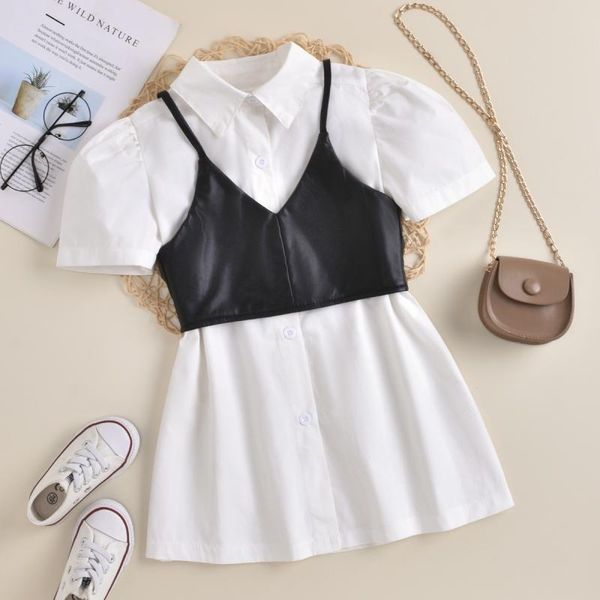 girl's dresses 2pcs outfits 1-6y summer children clothing princess kids girls dress solid single breasted shirts dress+pu leather vest, Red;yellow
girl's dresses 2pcs outfits 1-6y summer children clothing princess kids girls dress solid single breasted shirts dress+pu leather vest, Red;yellow