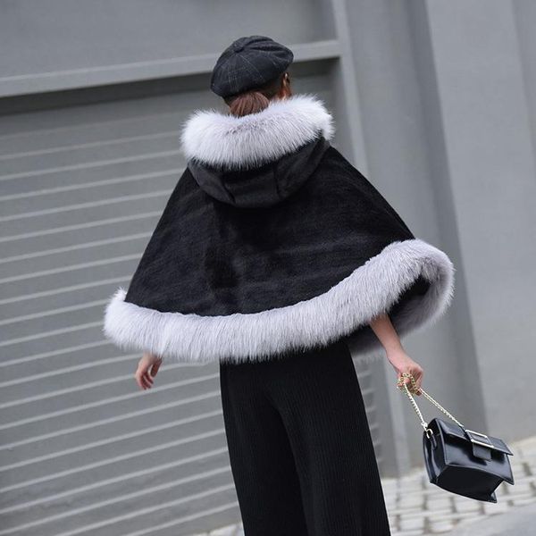 women's fur & faux trodeam store 2021 fashion shawl with big hood for women winter warm fashionable high street outerwear cloak, Black
women's fur & faux trodeam store 2021 fashion shawl with big hood for women winter warm fashionable high street outerwear cloak, Black