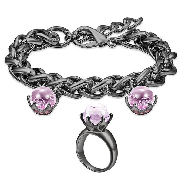 new punk hip-hop wheat braided chain bracelet ring copper metal fuschia stone gun black 2 pcs jewelry sets for women, Silver
new punk hip-hop wheat braided chain bracelet ring copper metal fuschia stone gun black 2 pcs jewelry sets for women, Silver