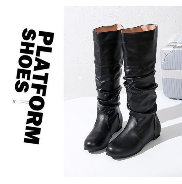 europe station women's boots solid color fashion high tube pleated autumn and winter eu34-eu43, Black
europe station women's boots solid color fashion high tube pleated autumn and winter eu34-eu43, Black