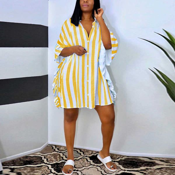 batwing sleeve striped ruffles mini dress loose button down casual dresses 210702, Black;gray
batwing sleeve striped ruffles mini dress loose button down casual dresses 210702, Black;gray