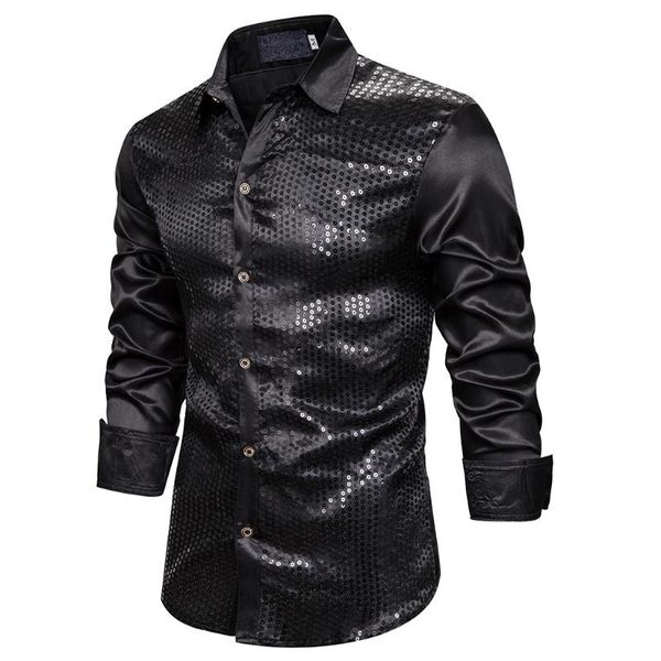 men's dress shirts adisputent silk shiny nightclub luxury sequin long-sleeved shirt stage dance graduation set, White;black
men's dress shirts adisputent silk shiny nightclub luxury sequin long-sleeved shirt stage dance graduation set, White;black