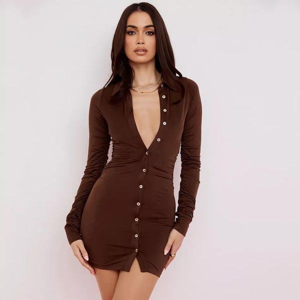 casual dresses 2021 ladies shirt dress fashion lapel collar button women mini bodycon solid party vestido, Black;gray
casual dresses 2021 ladies shirt dress fashion lapel collar button women mini bodycon solid party vestido, Black;gray