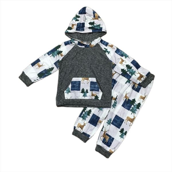 fall winter baby boys deer print hoodie with pants infant toddler set, White 
fall winter baby boys deer print hoodie with pants infant toddler set, White