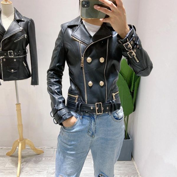 women's leather & faux natural women lambskin bomber biker jacket long sleeves 100% sheepskin coat h710, Black
women's leather & faux natural women lambskin bomber biker jacket long sleeves 100% sheepskin coat h710, Black