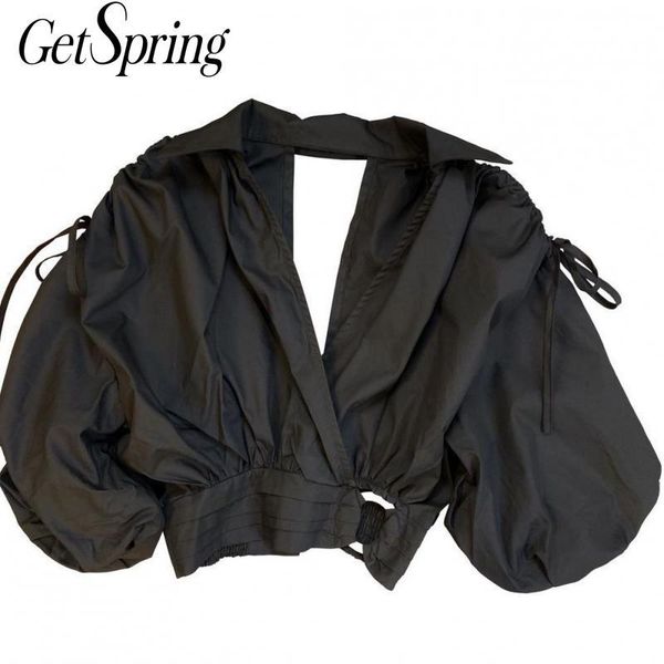 women's blouses & shirts getspring women shirt puff sleeve v-neck drawstring cotton black woman long all match summer 2021, White
women's blouses & shirts getspring women shirt puff sleeve v-neck drawstring cotton black woman long all match summer 2021, White