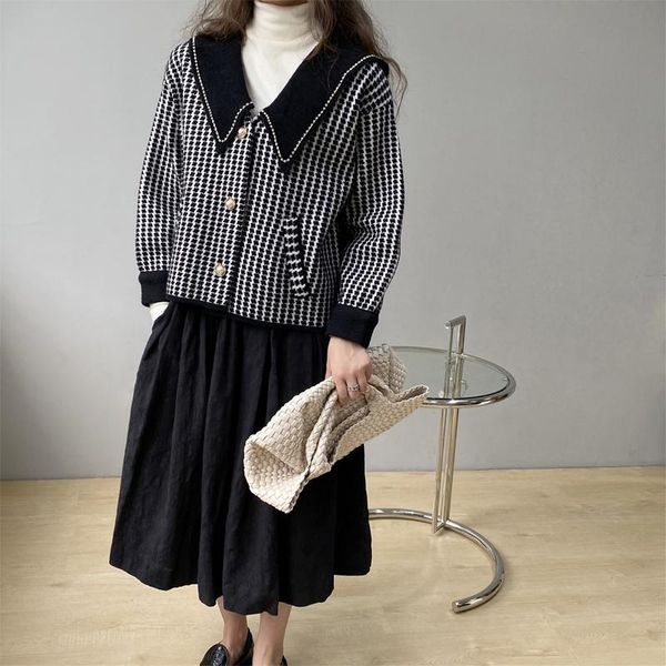 women's jackets autumn and winter casual plaid navy collar long sleeve loose jacket, Black;brown
women's jackets autumn and winter casual plaid navy collar long sleeve loose jacket, Black;brown